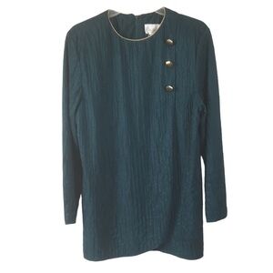 Ruth Norman Vintage Blouse Size M Gold Buttons Crinkle Green  Lightweigh…